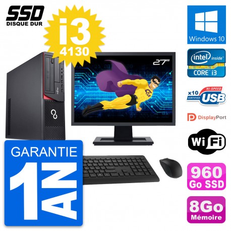 PC Fujitsu E920 DT Ecran 27" Intel i3-4130 RAM 8Go SSD 960Go Windows 10 Wifi