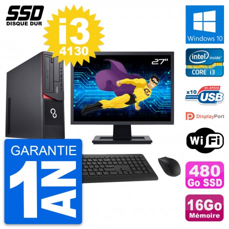 PC Fujitsu E920 DT Ecran 27" Intel i3-4130 RAM 16Go SSD 480Go Windows 10 Wifi