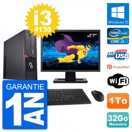 PC Fujitsu E920 DT Ecran 27" Intel i3-4130 RAM 32Go Disque 1To Windows 10 Wifi