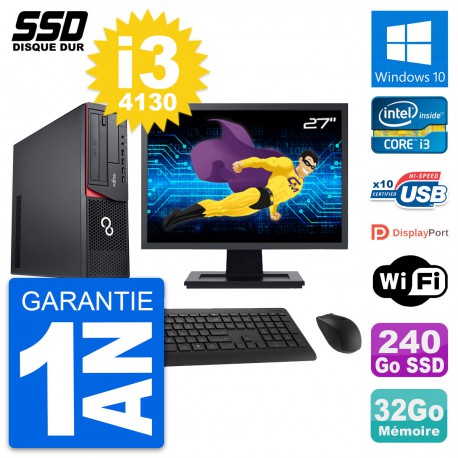PC Fujitsu E920 DT Ecran 27" Intel i3-4130 RAM 32Go SSD 240Go Windows 10 Wifi