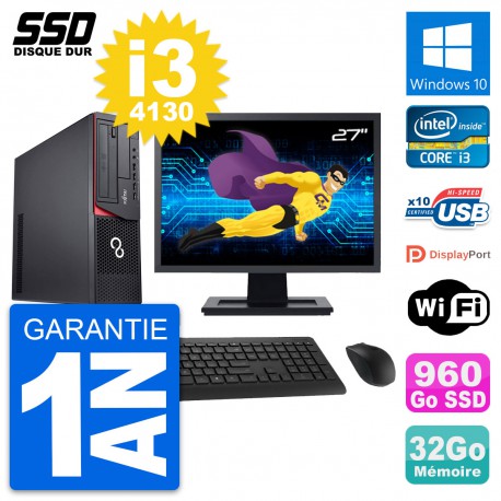 PC Fujitsu E920 DT Ecran 27" Intel i3-4130 RAM 32Go SSD 960Go Windows 10 Wifi