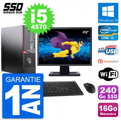 PC Fujitsu E920 DT Ecran 19" Intel i5-4570 RAM 16Go SSD 240Go Windows 10 Wifi
