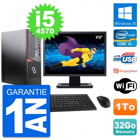 PC Fujitsu E920 DT Ecran 19" Intel i5-4570 RAM 32Go Disque 1To Windows 10 Wifi