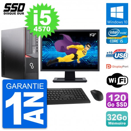 PC Fujitsu E920 DT Ecran 19" Intel i5-4570 RAM 32Go SSD 120Go Windows 10 Wifi