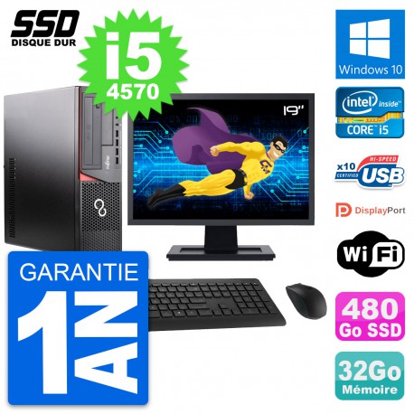 PC Fujitsu E920 DT Ecran 19" Intel i5-4570 RAM 32Go SSD 480Go Windows 10 Wifi