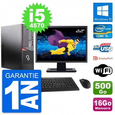 PC Fujitsu E920 DT Ecran 22" Intel i5-4570 RAM 16Go Disque 500Go Windows 10 Wifi