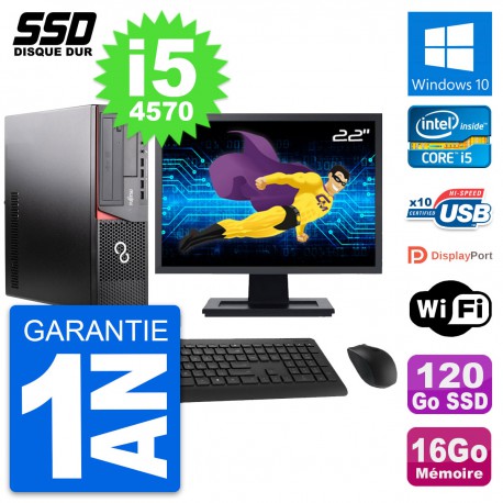 PC Fujitsu E920 DT Ecran 22" Intel i5-4570 RAM 16Go SSD 120Go Windows 10 Wifi