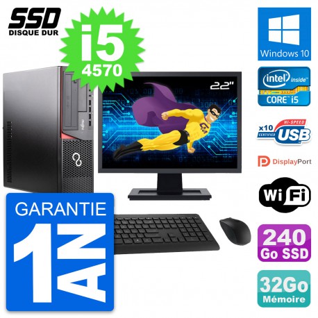 PC Fujitsu E920 DT Ecran 22" Intel i5-4570 RAM 32Go SSD 240Go Windows 10 Wifi