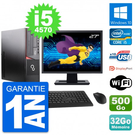 PC Fujitsu E920 DT Ecran 27" Intel i5-4570 RAM 32Go Disque 500Go Windows 10 Wifi