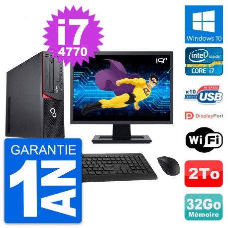 PC Fujitsu E920 DT Ecran 19" Intel i7-4770 RAM 32Go Disque 2To Windows 10 Wifi