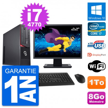 PC Fujitsu E920 DT Ecran 22" Intel i7-4770 RAM 8Go Disque 1To Windows 10 Wifi