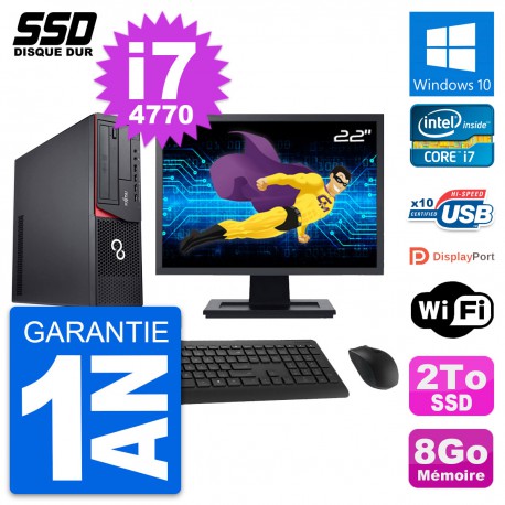 PC Fujitsu E920 DT Ecran 22" Intel Core i7-4770 RAM 8Go SSD 2To Windows 10 Wifi