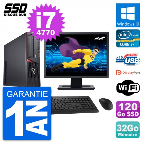 PC Fujitsu E920 DT Ecran 22" Intel i7-4770 RAM 32Go SSD 120Go Windows 10 Wifi