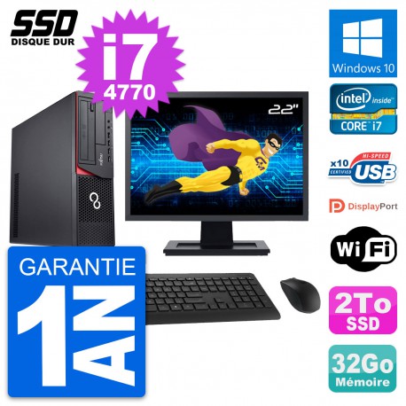 PC Fujitsu E920 DT Ecran 22" Intel Core i7-4770 RAM 32Go SSD 2To Windows 10 Wifi