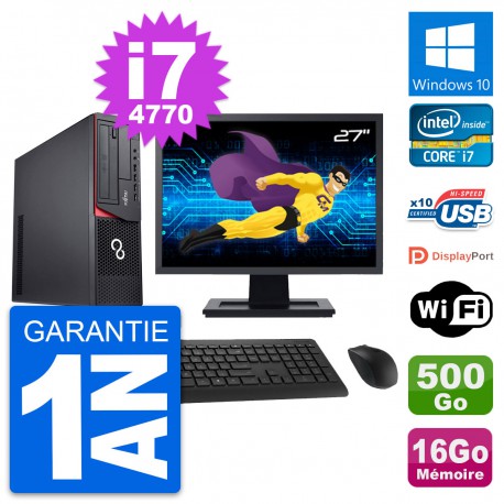 PC Fujitsu E920 DT Ecran 27" Intel i7-4770 RAM 16Go Disque 500Go Windows 10 Wifi