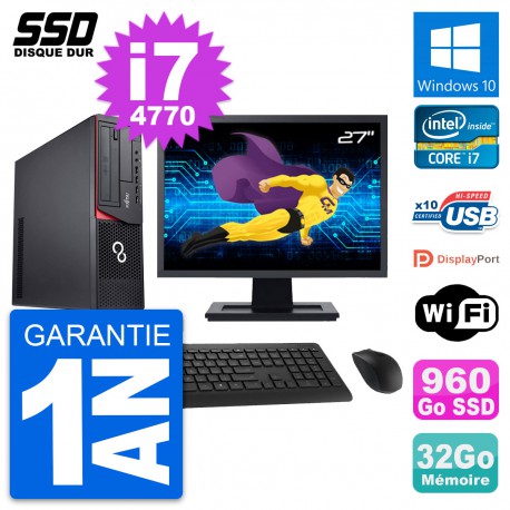 PC Fujitsu E920 DT Ecran 27" Intel i7-4770 RAM 32Go SSD 960Go Windows 10 Wifi
