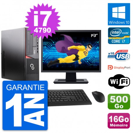 PC Fujitsu E920 DT Ecran 19" Intel i7-4790 RAM 16Go Disque 500Go Windows 10 Wifi
