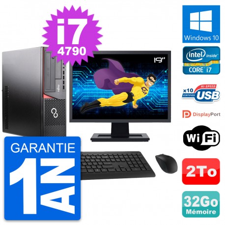 PC Fujitsu E920 DT Ecran 19" Intel i7-4790 RAM 32Go Disque 2To Windows 10 Wifi