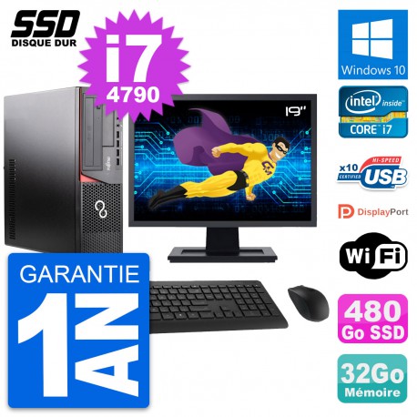 PC Fujitsu E920 DT Ecran 19" Intel i7-4790 RAM 32Go SSD 480Go Windows 10 Wifi
