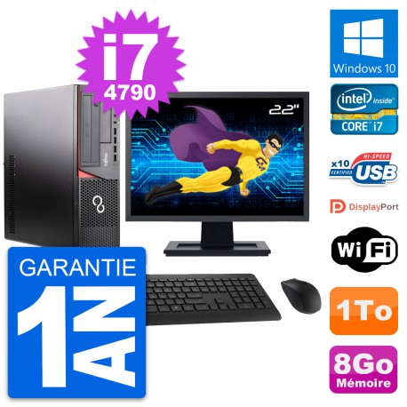PC Fujitsu E920 DT Ecran 22" Intel i7-4790 RAM 8Go Disque 1To Windows 10 Wifi