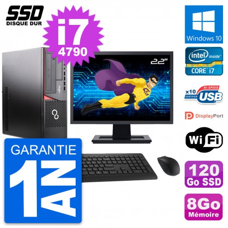 PC Fujitsu E920 DT Ecran 22" Intel i7-4790 RAM 8Go SSD 120Go Windows 10 Wifi