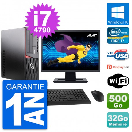 PC Fujitsu E920 DT Ecran 22" Intel i7-4790 RAM 32Go Disque 500Go Windows 10 Wifi