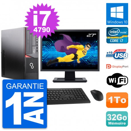 PC Fujitsu E920 DT Ecran 27" Intel i7-4790 RAM 32Go Disque 1To Windows 10 Wifi