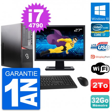 PC Fujitsu E920 DT Ecran 27" Intel i7-4790 RAM 32Go Disque 2To Windows 10 Wifi