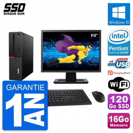 PC Lenovo M700 SFF Ecran 19" Intel G4400 RAM 16Go SSD 120Go Windows 10 Wifi