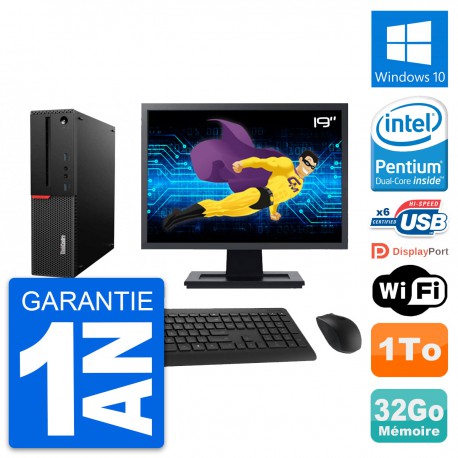 PC Lenovo M700 SFF Ecran 19" Intel G4400 RAM 32Go Disque 1To Windows 10 Wifi
