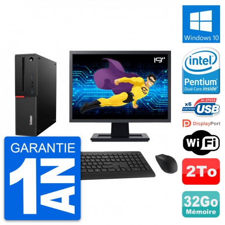 PC Lenovo M700 SFF Ecran 19" Intel G4400 RAM 32Go Disque 2To Windows 10 Wifi