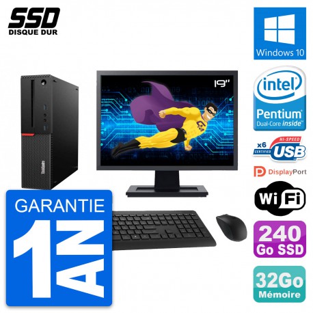 PC Lenovo M700 SFF Ecran 19" Intel G4400 RAM 32Go SSD 240Go Windows 10 Wifi