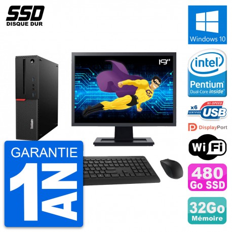 PC Lenovo M700 SFF Ecran 19" Intel G4400 RAM 32Go SSD 480Go Windows 10 Wifi