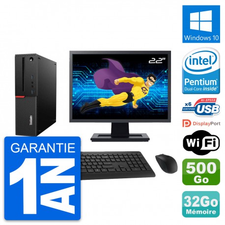 PC Lenovo M700 SFF Ecran 22" Intel G4400 RAM 32Go Disque 500Go Windows 10 Wifi