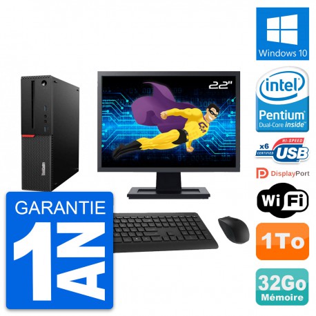 PC Lenovo M700 SFF Ecran 22" Intel G4400 RAM 32Go Disque 1To Windows 10 Wifi