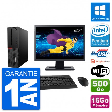 PC Lenovo M700 SFF Ecran 27" Intel G4400 RAM 16Go Disque 500Go Windows 10 Wifi