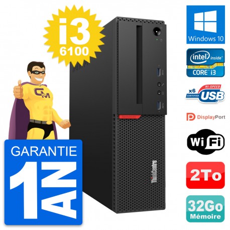 PC Lenovo ThinkCentre M700 SFF Intel i3-6100 RAM 32Go Disque 2To Windows 10 Wifi