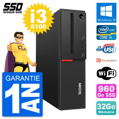 PC Lenovo ThinkCentre M700 SFF Intel i3-6100 RAM 32Go SSD 960Go Windows 10 Wifi