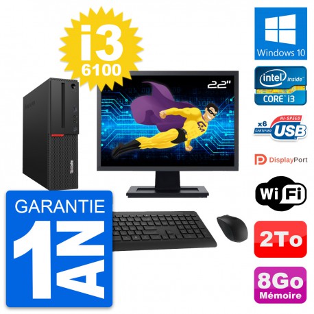 PC Lenovo M700 SFF Ecran 22" Intel i3-6100 RAM 8Go Disque 2To Windows 10 Wifi