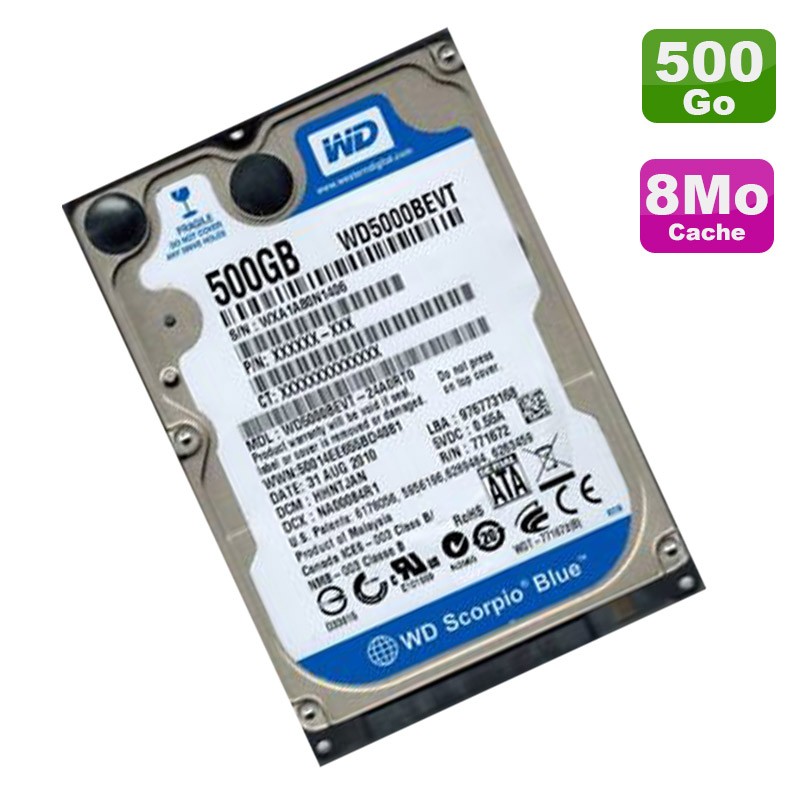 Disque Dur 500Go SATAII 2.5 WD Scorpio Blue WD5000BEVT-24A0RT0 Pc
