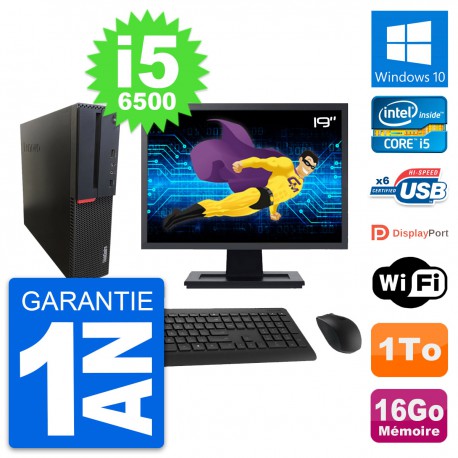 PC Lenovo M700 SFF Ecran 19" Intel i5-6500 RAM 16Go Disque 1To Windows 10 Wifi