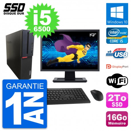 PC Lenovo M700 SFF Ecran 19" Intel Core i5-6500 RAM 16Go SSD 2To Windows 10 Wifi
