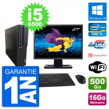 PC Lenovo M700 SFF Ecran 27" Intel i5-6500 RAM 16Go Disque 500Go Windows 10 Wifi