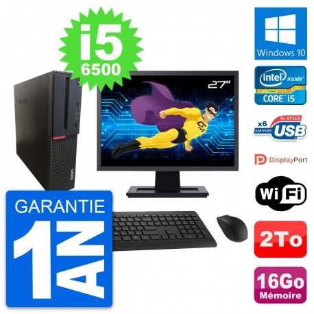 PC Lenovo M700 SFF Ecran 27" Intel i5-6500 RAM 16Go Disque 2To Windows 10 Wifi