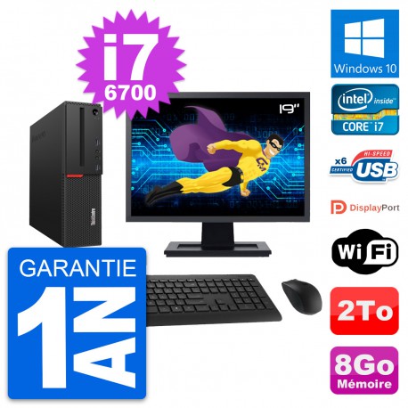 PC Lenovo M700 SFF Ecran 19" Intel i7-6700 RAM 8Go Disque 2To Windows 10 Wifi