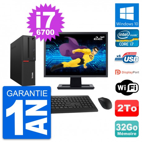 PC Lenovo M700 SFF Ecran 22" Intel i7-6700 RAM 32Go Disque 2To Windows 10 Wifi