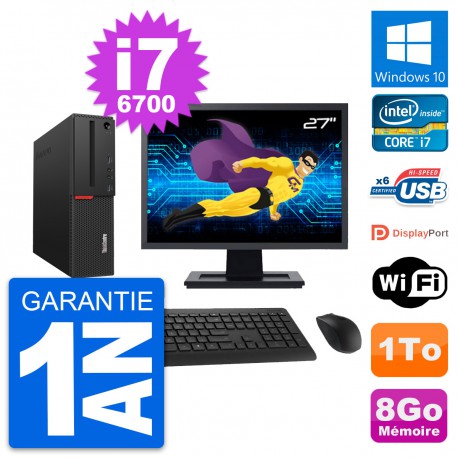 PC Lenovo M700 SFF Ecran 27" Intel i7-6700 RAM 8Go Disque 1To Windows 10 Wifi