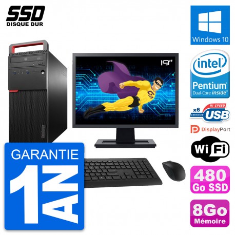 PC Tour Lenovo M700 Ecran 19" Intel G4400 RAM 8Go SSD 480Go Windows 10 Wifi