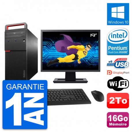 PC Tour Lenovo M700 Ecran 19" Intel G4400 RAM 16Go Disque 2To Windows 10 Wifi
