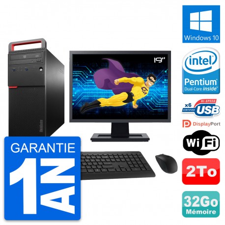 PC Tour Lenovo M700 Ecran 19" Intel G4400 RAM 32Go Disque 2To Windows 10 Wifi